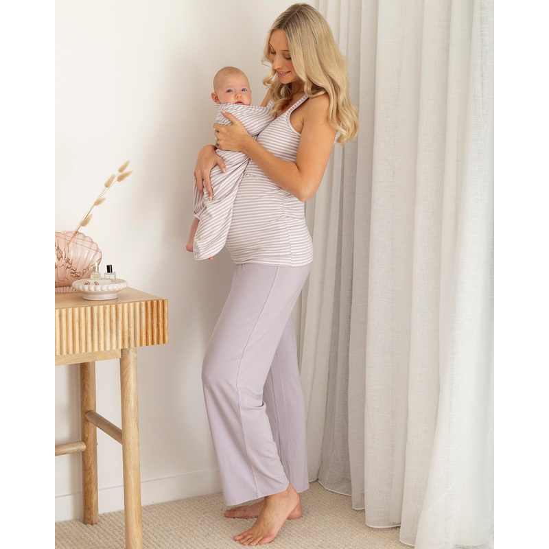 Elara Maternity & Nursing 3-Piece Set in Lavender Stripe XS