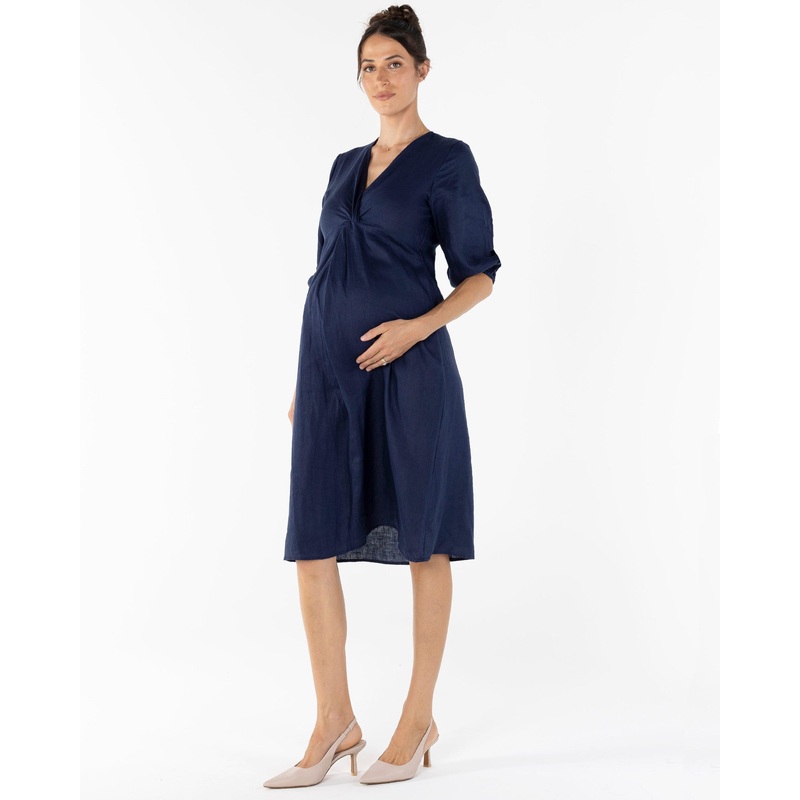 Elea Navy Work Dress in Linen XS