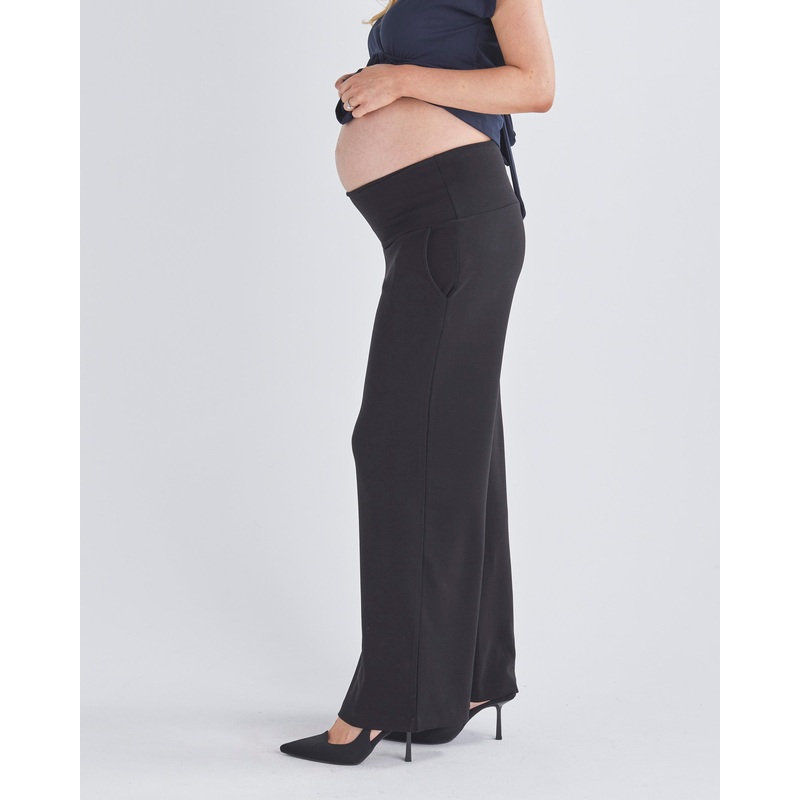 Elodie Wide Leg Maternity Black Work Pant in Ponti XS