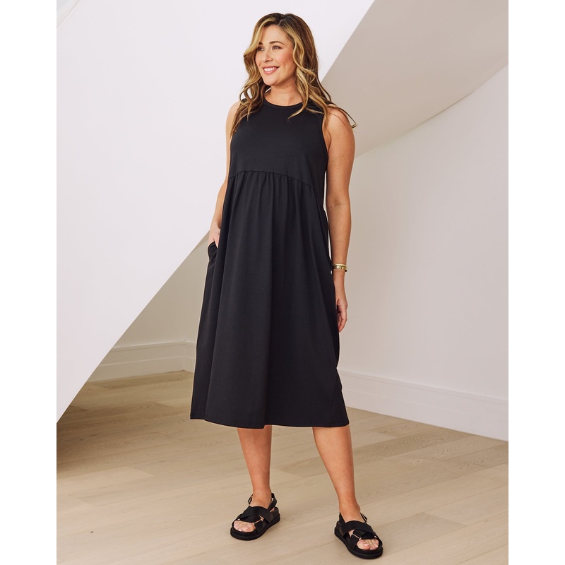 Faye Maternity Cotton Dress In Black XS