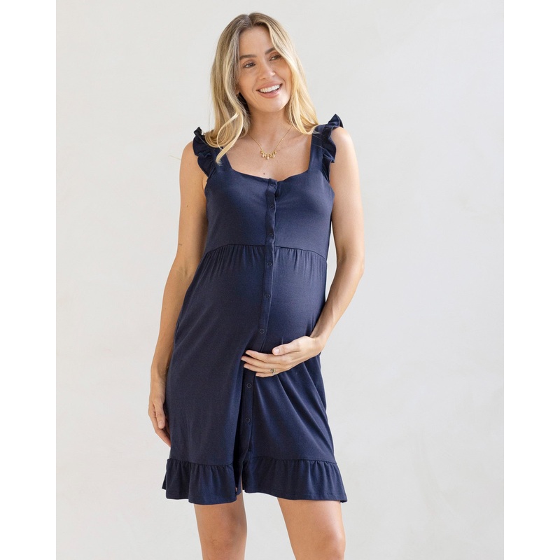 Grace Hospital Birthing Gown/Nightie with Nursing Access – Navy XS