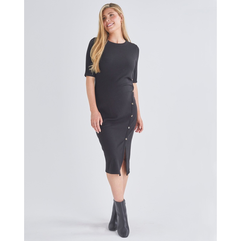 Juliet Maternity Bodycon Dress with Side Button Detail in Black XS