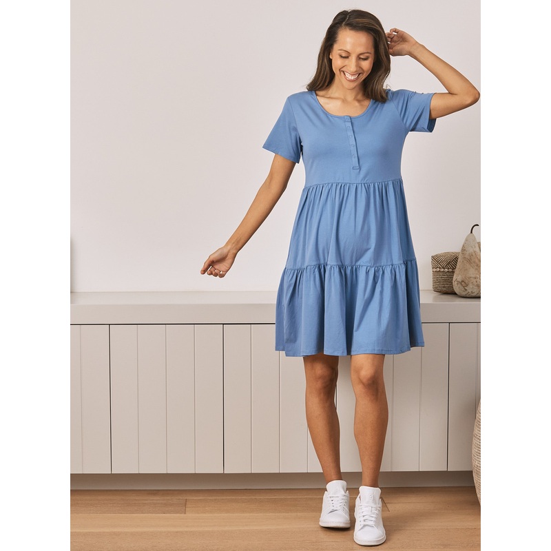 Lana Maternity Tiered Dress in Blue XS