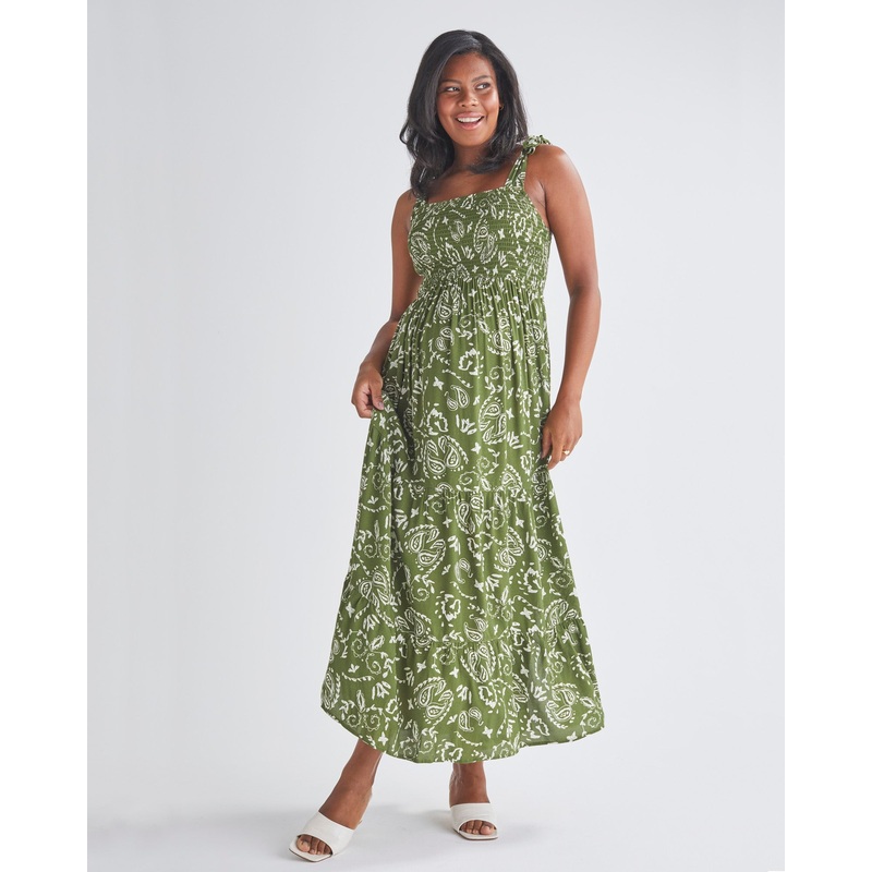 Lilliana Maternity Green Maxi Dress in Paisley XS