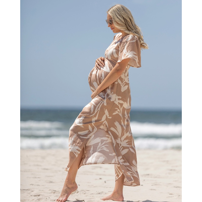 Lina Palm Leaf Twist Front Maternity Dress XS
