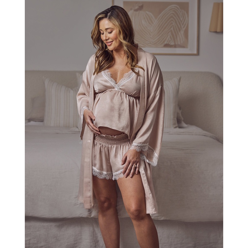 Liza 3-Pieces Maternity Sleepwear Set in Champagne XS