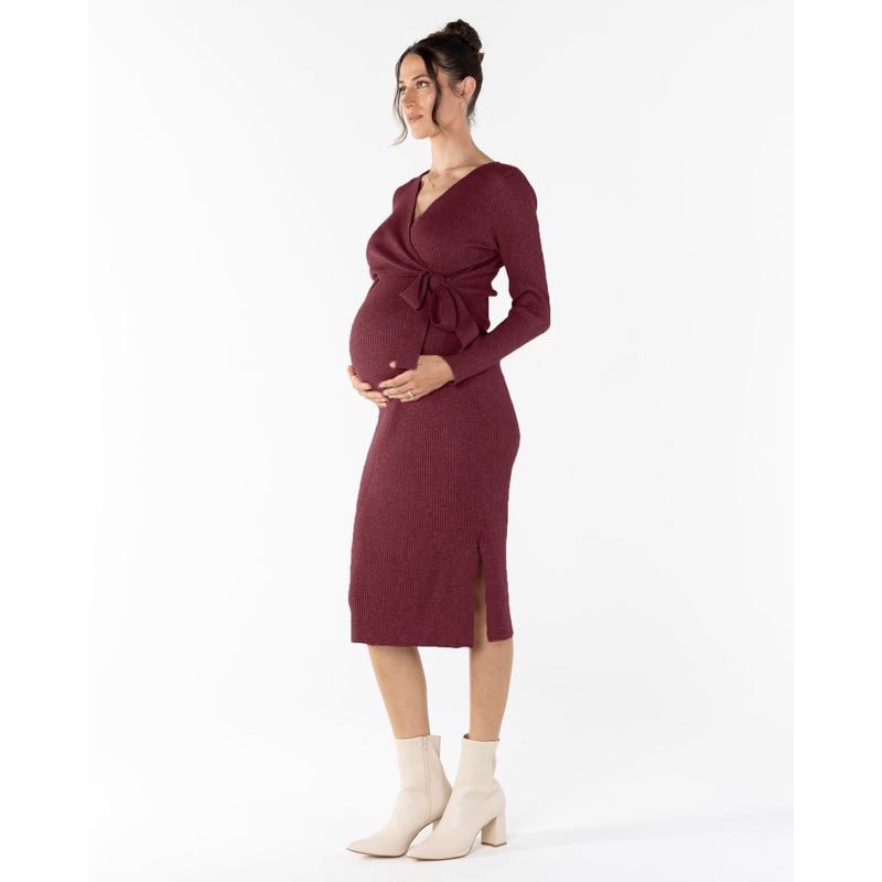 Lucille Knit Maternity Midi Dress in Burgundy XS N891BG