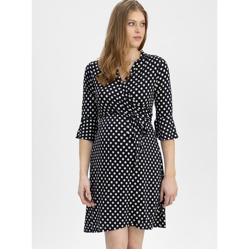 Maternity and Nursing Polka Dot Wrap Dress – 3/4 Sleeve XS