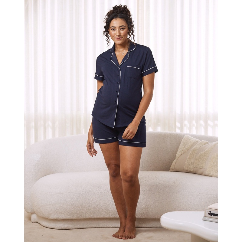 Maternity and Nursing Shorts Pyjama Set in Navy XS