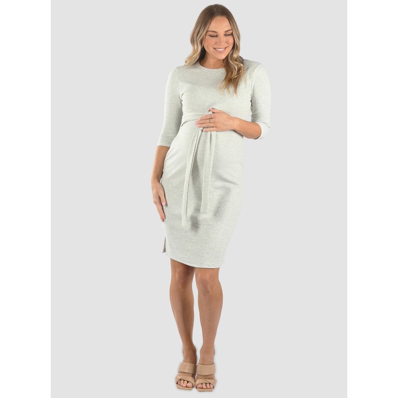 Maternity and Nursing Tie Knot Dress – Marl Grey XS N857CHA-#D-6