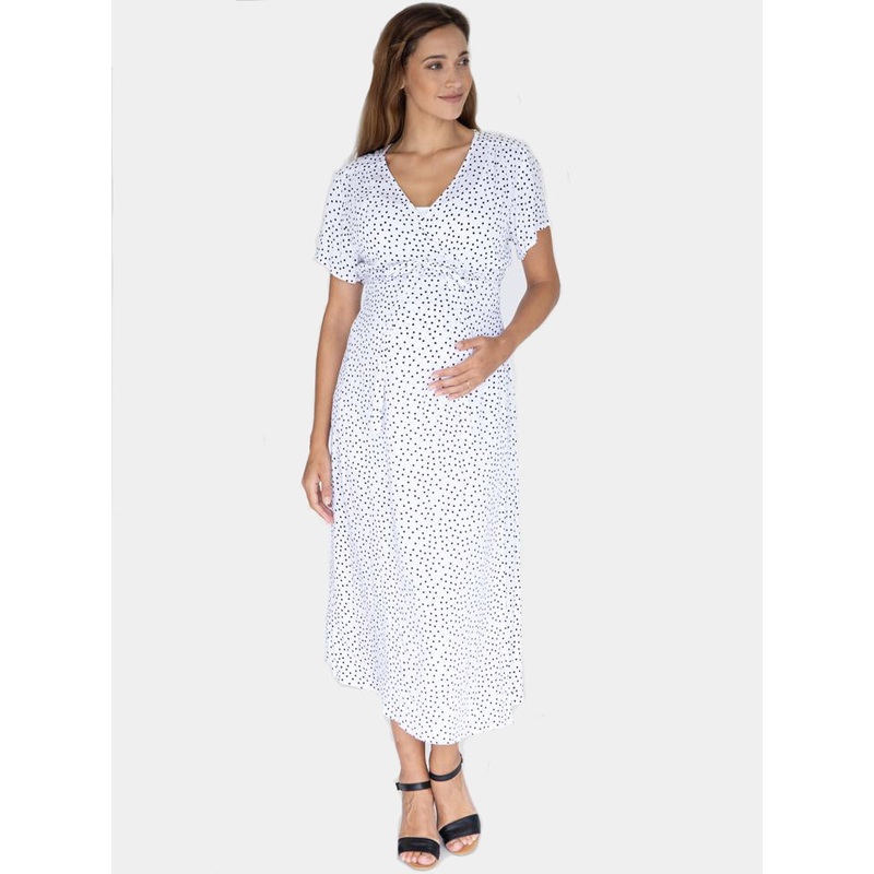 Maternity and Nursing Wrap Dress with Polka Dots in Midi Length XS