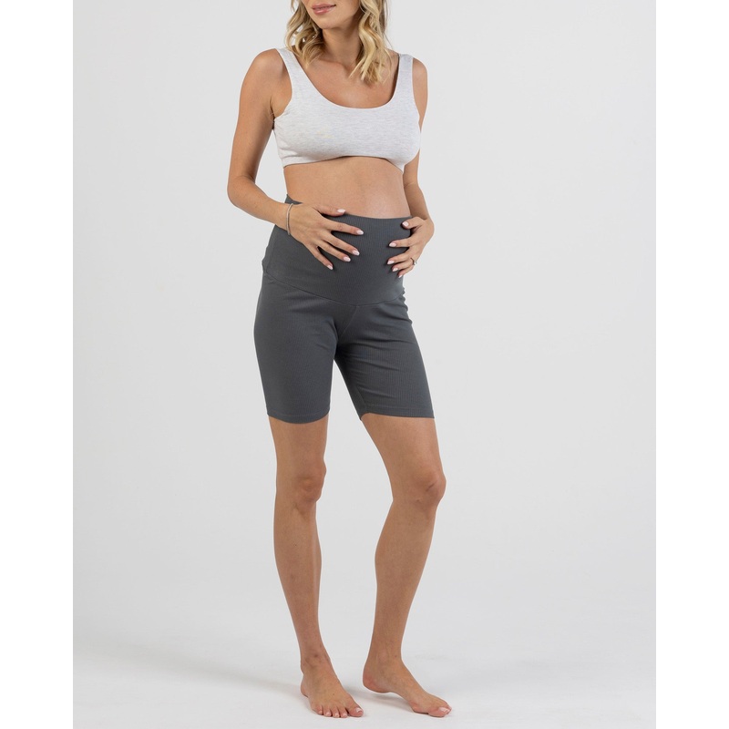 Maternity Bamboo Bike Shorts in Slate Grey XS
