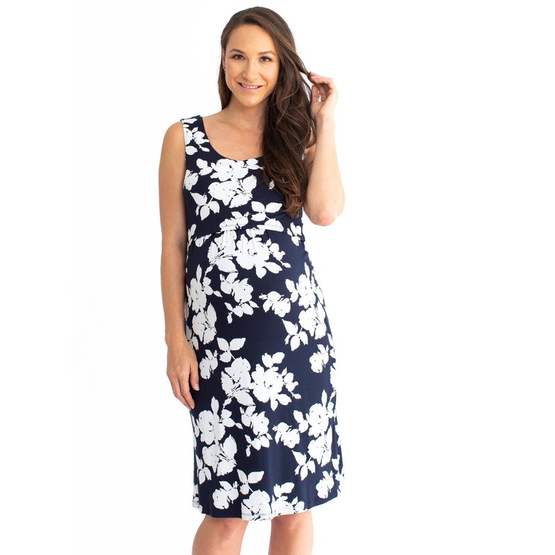Maternity & Nursing Sleeveless Dress – Navy Print XS