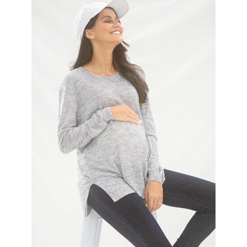 Maternity Oversize Wool Knit Jumper in grey XS N2358BE