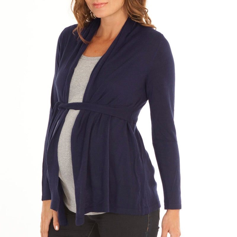 Maternity Roll Collar Knitted Waist Tie Cardigan – French Navy S