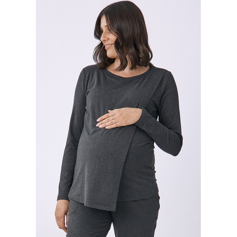 Monique Long Sleeve Nursing Charcoal Petal Top XS