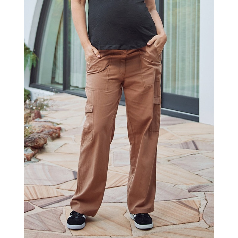 Naomi Maternity Cargo Pants in Brown XS