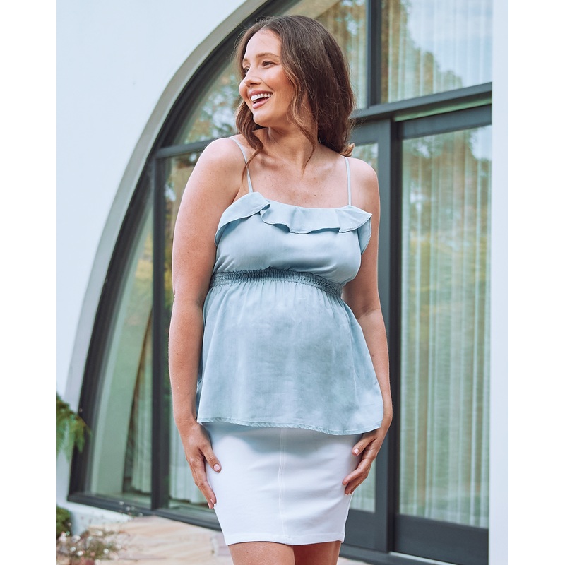 Palmer Maternity Tencel Spaghetti Strap Top in Light Blue S