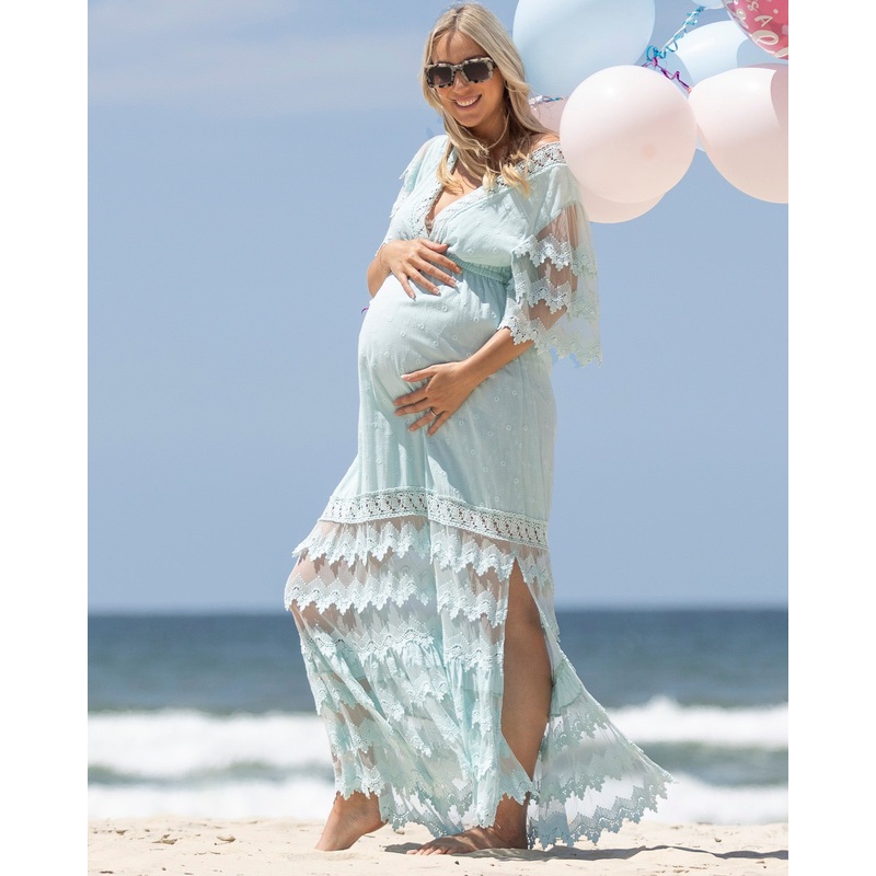 Roxy Lace Baby Shower Dress – Pale Sky Blue XS