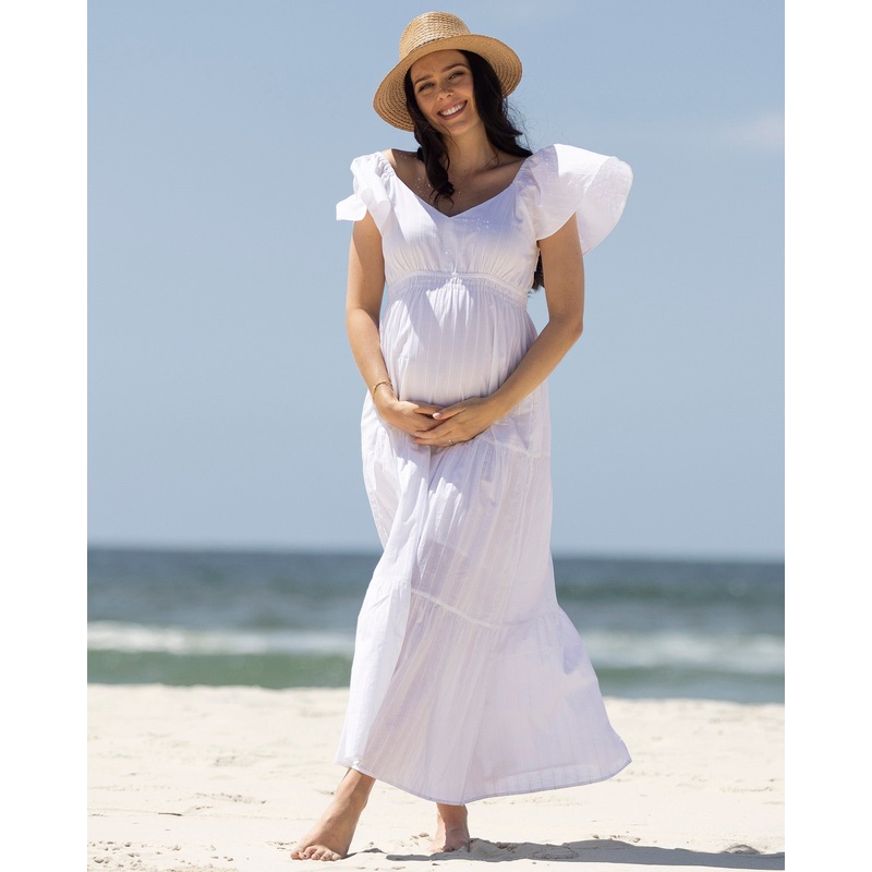 Serena Baby Shower Maternity Sundress in White XS