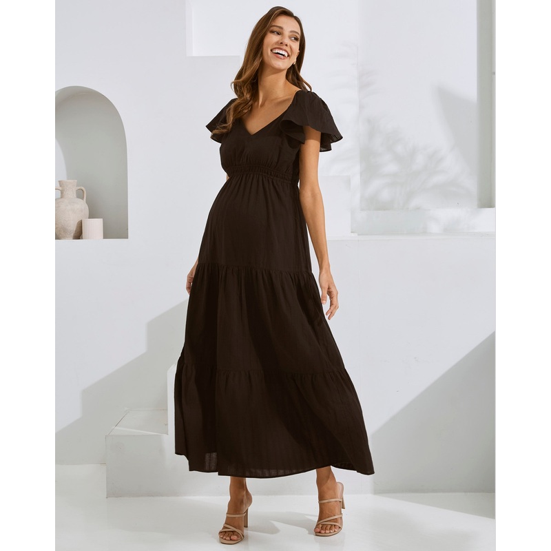 Serena Maternity Cotton Dress in Black XS