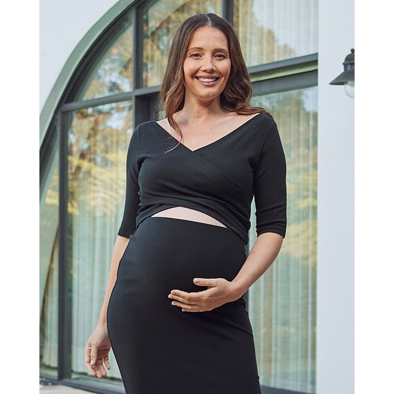 Suzie Maternity Cross Over Off Shoulder Top in Black XS