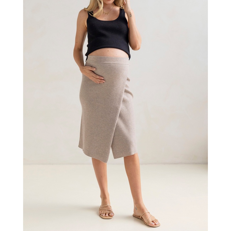 Wool Blend Knit Maternity Overlap Split Skirt XS