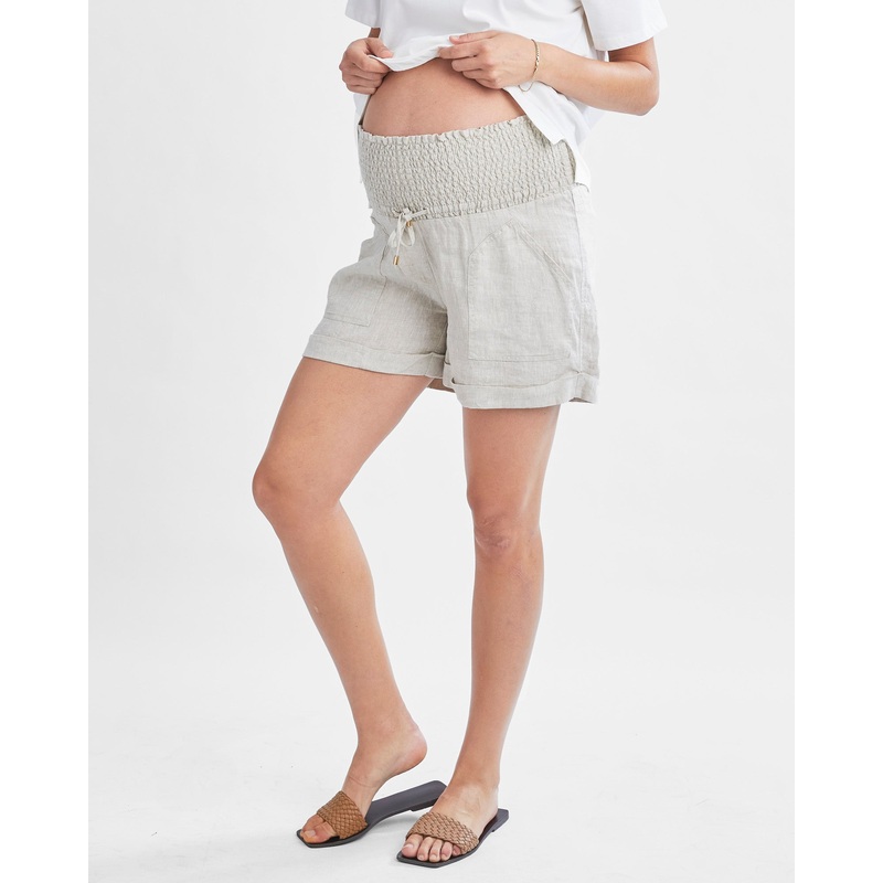 Zola Maternity Linen Shorts In Sand XS