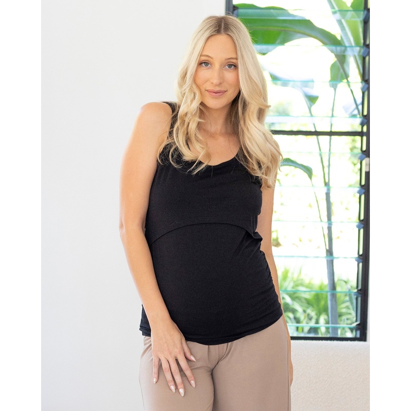 Abbie Maternity Black Nursing Tank Top XS