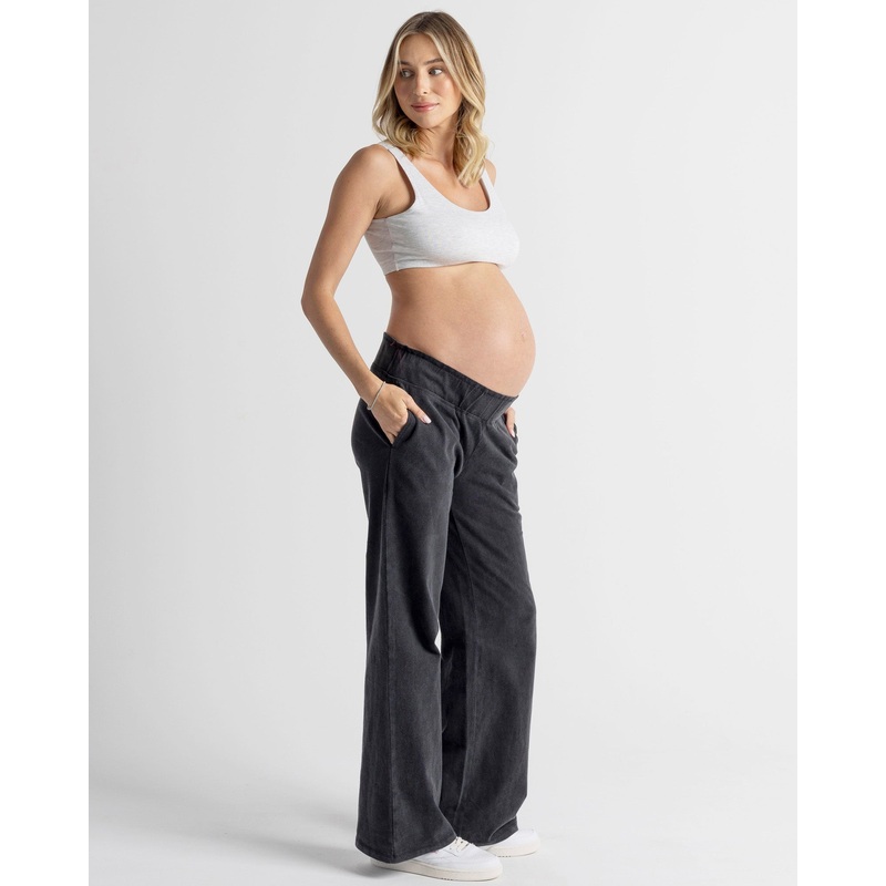 Acid Wash Black Cotton Maternity Pants XS