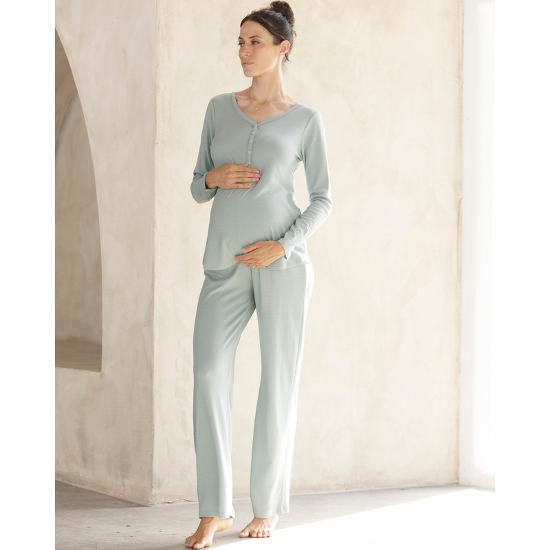 Amira 2-piece Maternity Sleepwear Set in Sea Mist XS