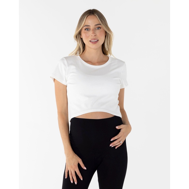 Celia Maternity Cotton Crop Tee – White XS