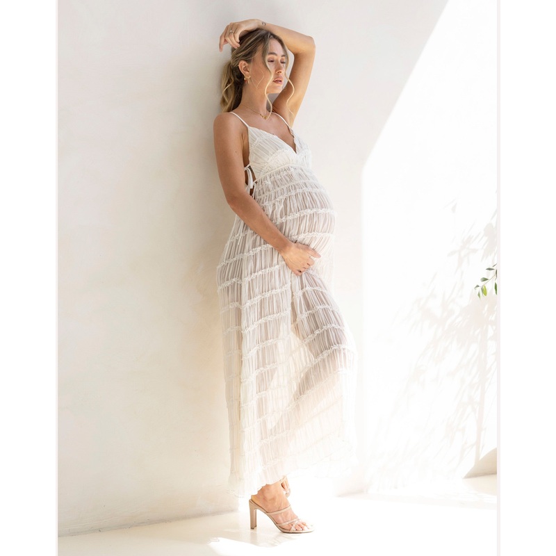 Chlo Sheer Maternity Dress  White S