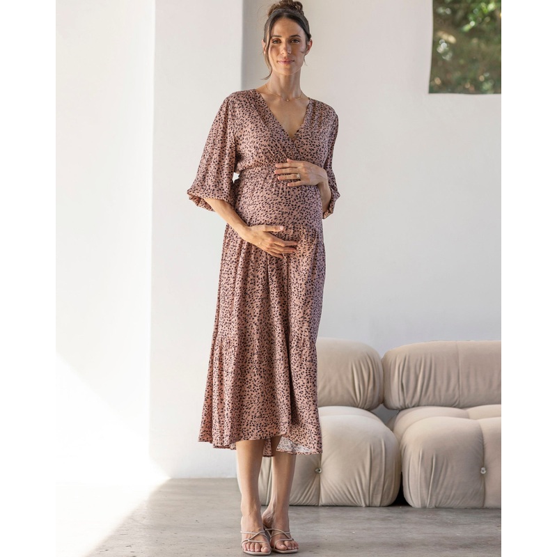 Dana Maternity Maxi Dress in Black Leaf Print XS