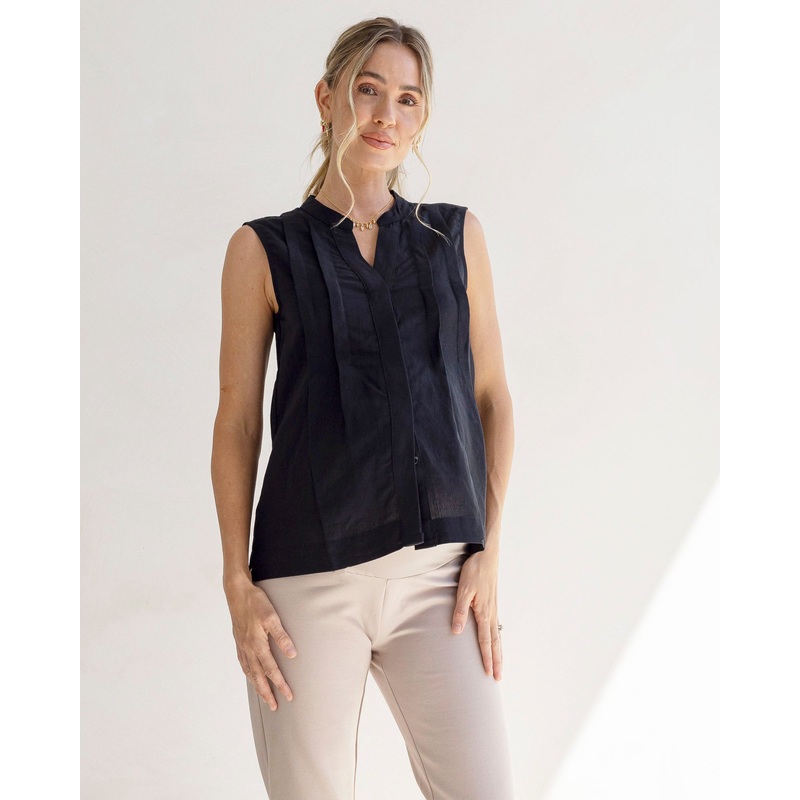 Debbie Maternity Button Shirt in Black XS