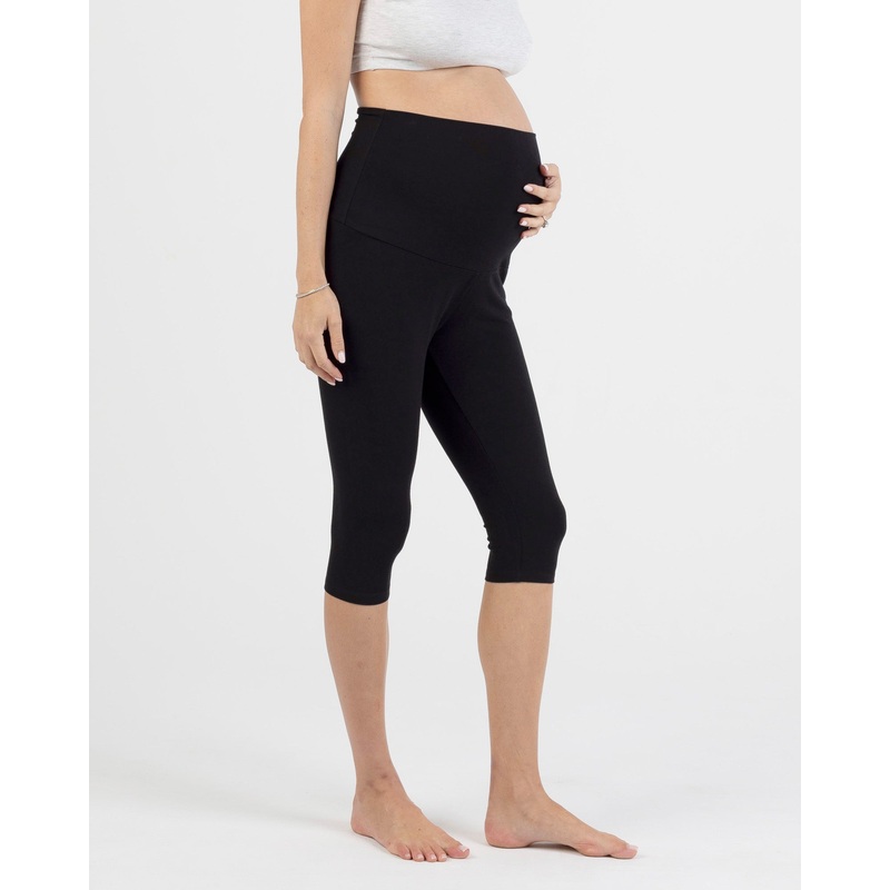 Deluxe Bamboo Cotton Maternity Knee Length Legging – Black XS