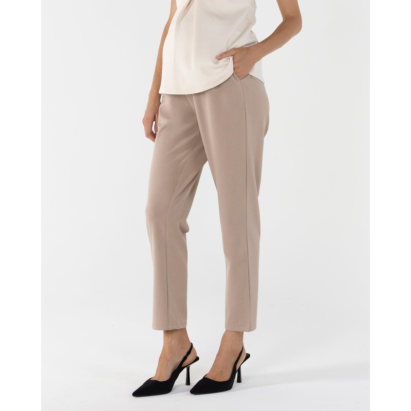 Donna High Waist Maternity Work Pants in Beige XS