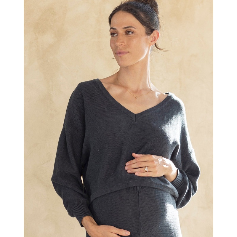 Evelyn Cotton Knit Jumper in Slate Grey XS