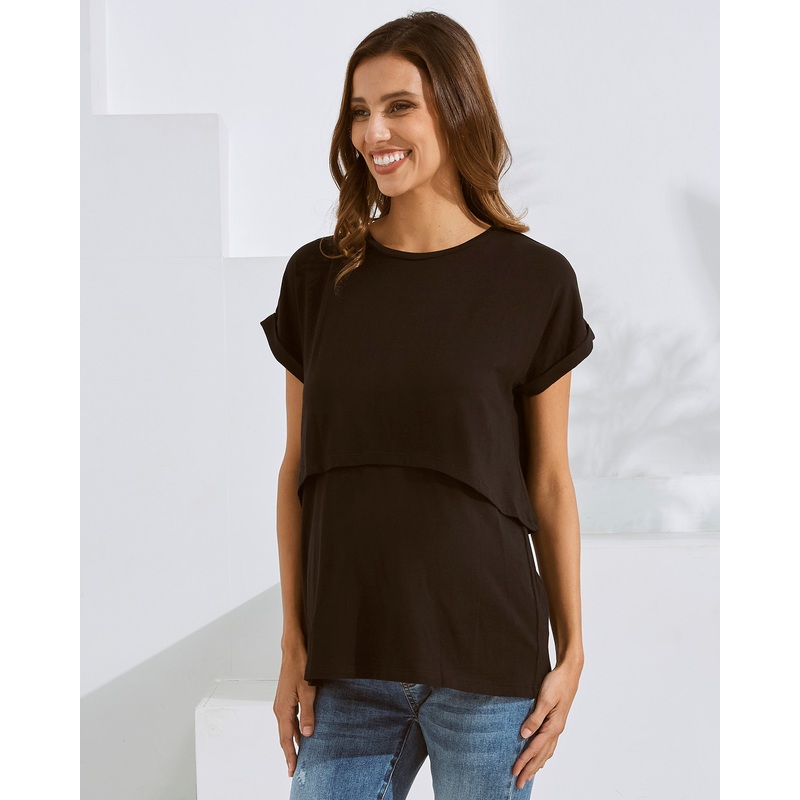 Everyday Nursing Tee with Discreet Front Panel Access In Black XS