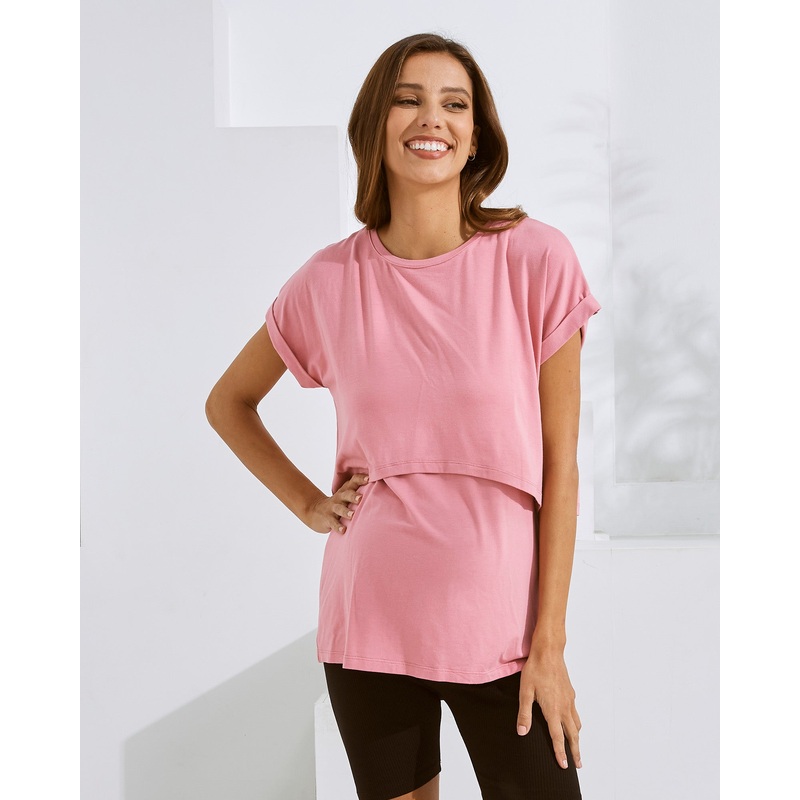 Everyday  Nursing Tee with Discreet Front Panel Access In  Soft Blush Pink XS