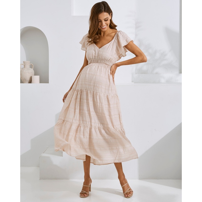 Lila Baby Shower Maternity Dress in Nude Pink XS