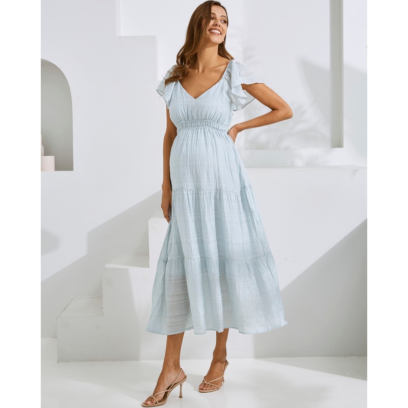 Lila Baby Shower Maternity Sundress in Ice Blue XS