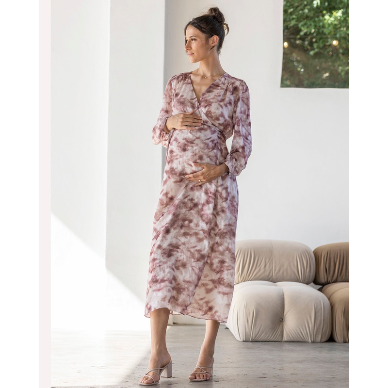 lise Maternity Wrap Dress in Burgundy XS