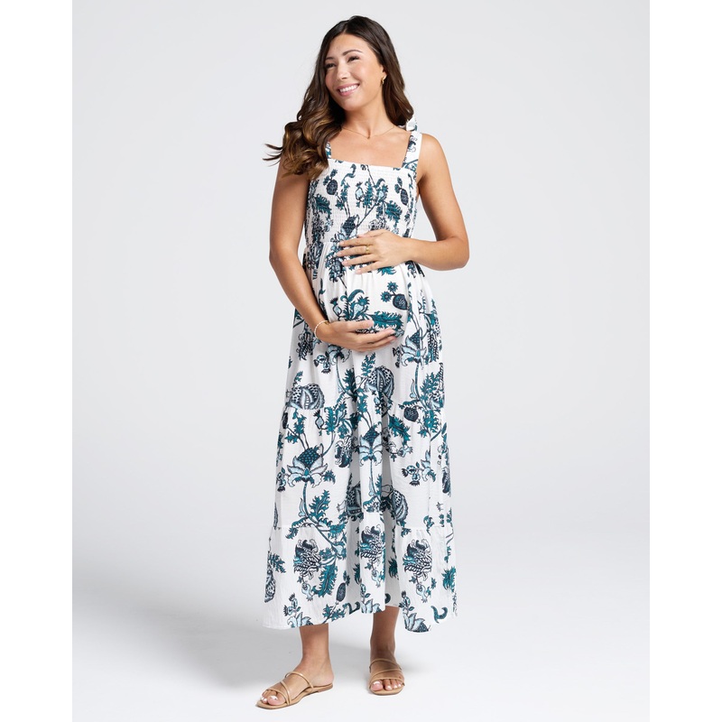Maternity Lilliana Dress in Emerald Green Print XS