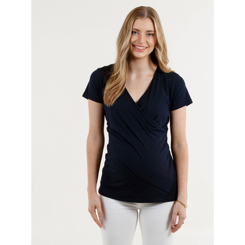 Maternity & Nursing Crossover Bamboo Short Sleeve Tee XS Navy N252Z