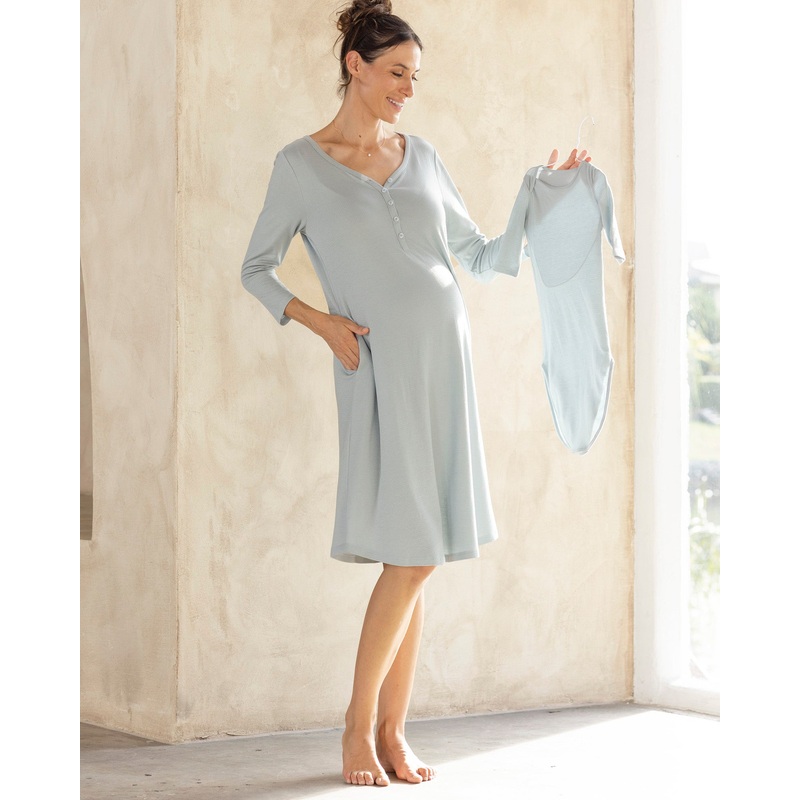 Soline Mama Nightie & Baby Swaddle Set  Sea Mist XS