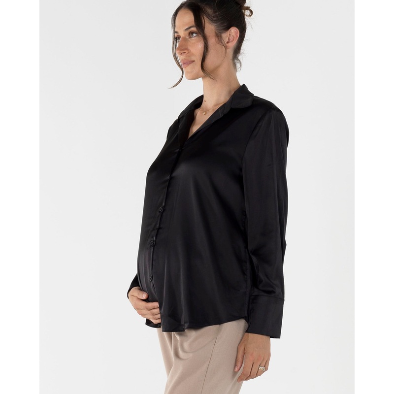 Taylor Black Maternity/ Nursing Satin Button Down Shirt XS