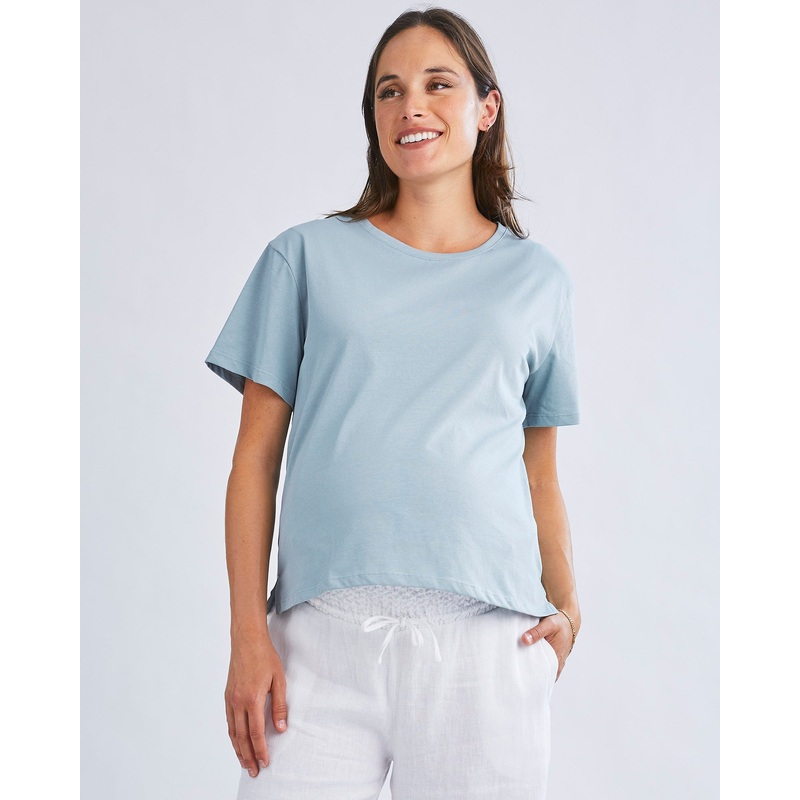 Versatile and Comfortable Maternity Cotton Tee in Pale Blue XS