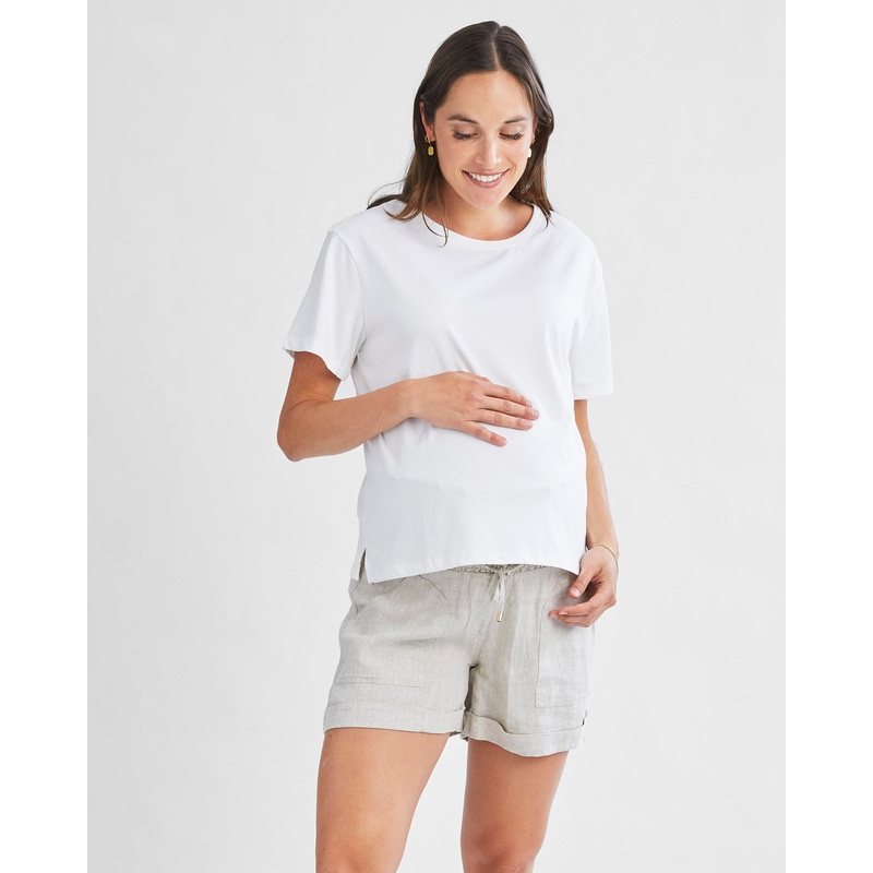 Versatile and Comfortable Maternity Cotton Tee in White XS
